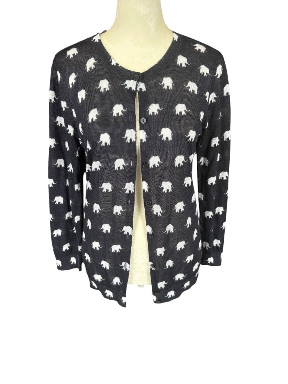 Loft women's blue elephant patterned long sleeve button down sweater cardigan S
